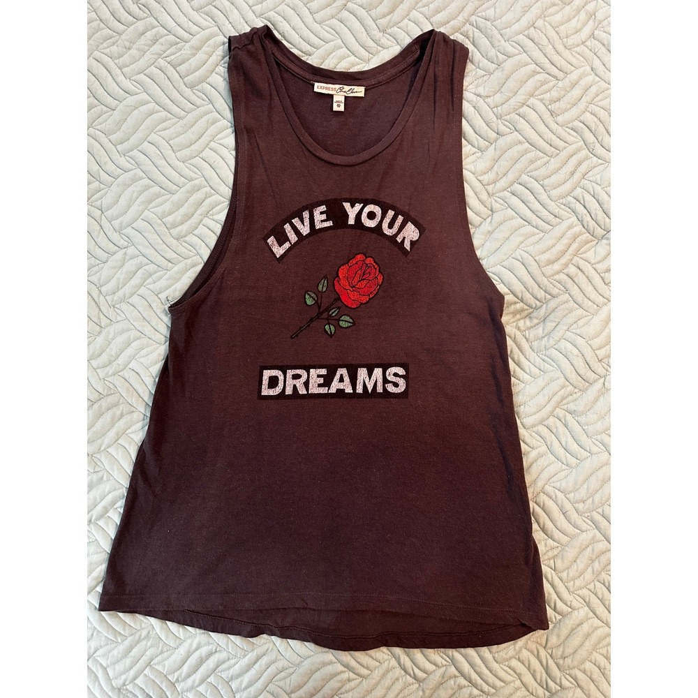 Express One Eleven Live Your Dreams Rose Muscle Tank Top Burgundy XS